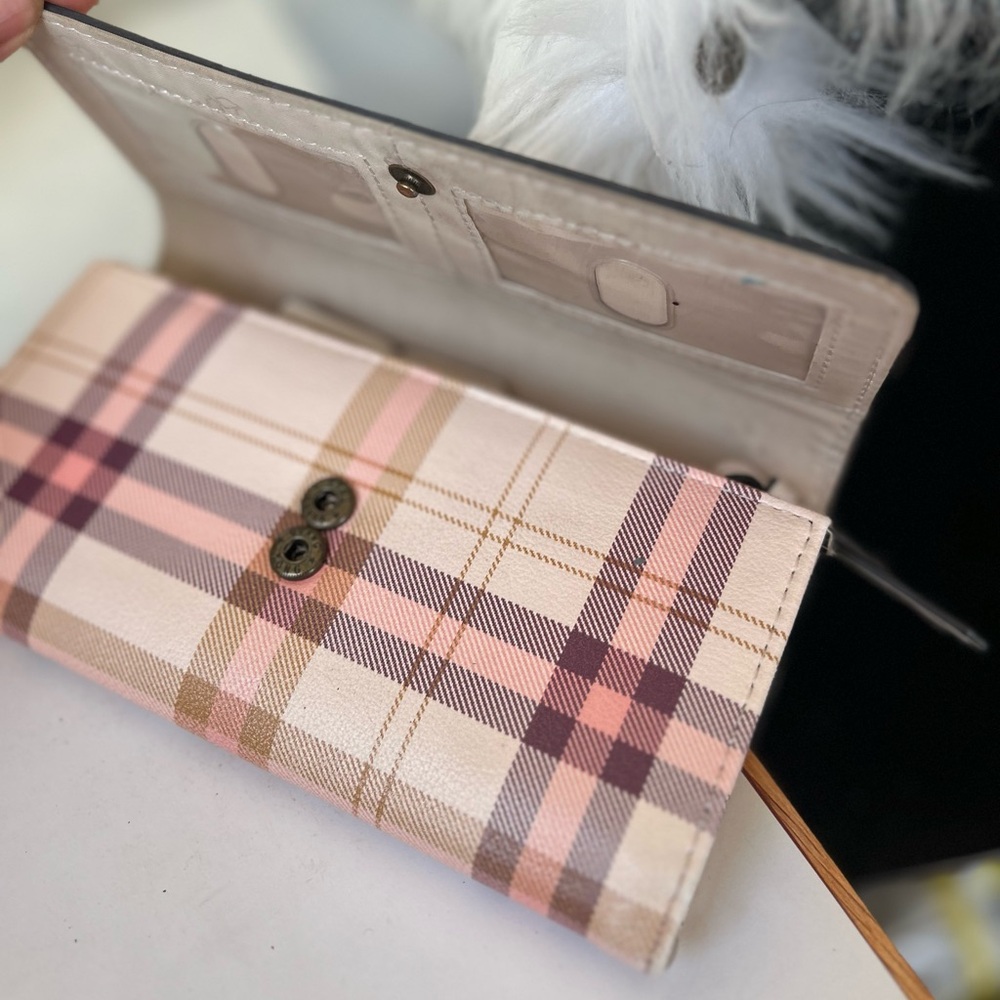Safe keeper Plaid Pink and Brown Women's Wallet cards organizer